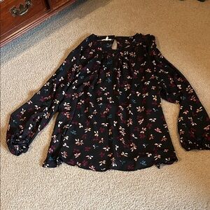 Maurices Black Blouse with Floral Design